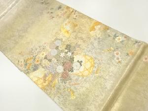 引箔　花籠に扇模様織出し袋帯